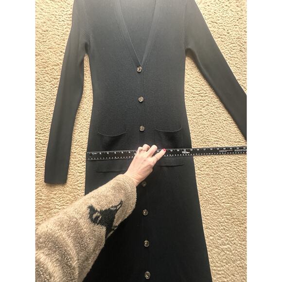 Naadam Cashmere Silk Black Sweater Dress Longline Cardigan Womens M Pockets Luce - Picture 15 of 16